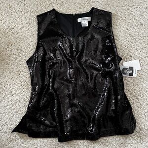 New Misook sequin top shirt tank blouse zipper black xl large